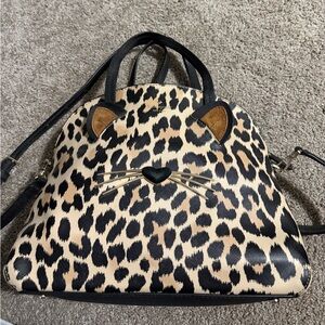 kate spade Leopard Cat-Face Satchel - Black and Cream